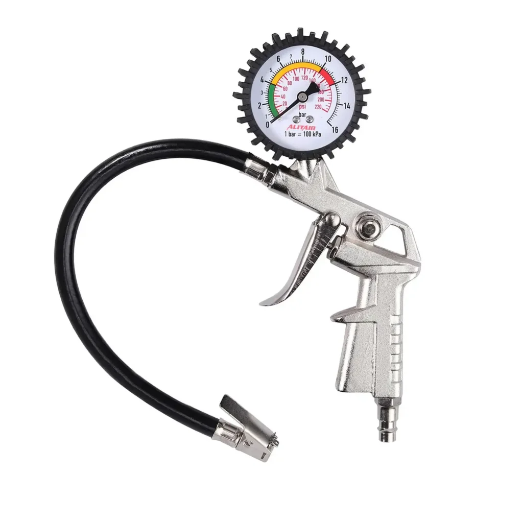 Car Tire Test Gauges Locking Air Chuck Gun Flexible Hose with Barometer 220psi Tire Inflator Air Compressor Pressure Gauge